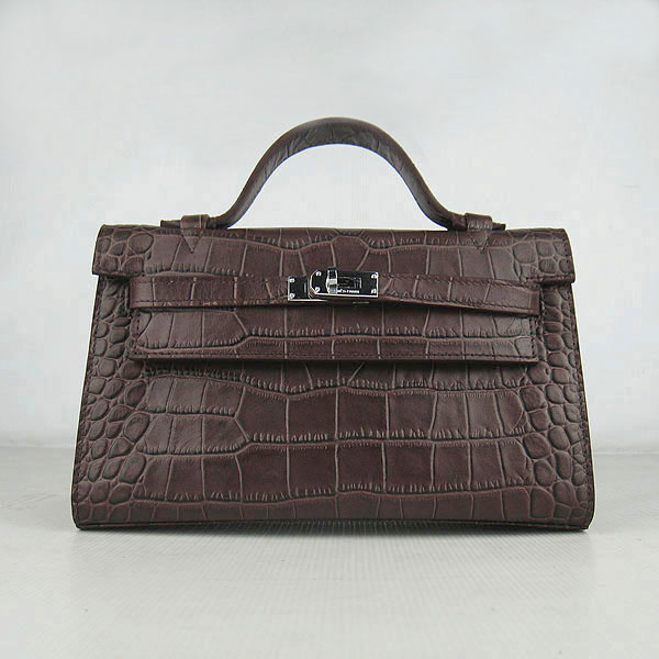 AAA Hermes Kelly 22 CM Crocodile Veins Leather Handbag Coffee H008 On Sale